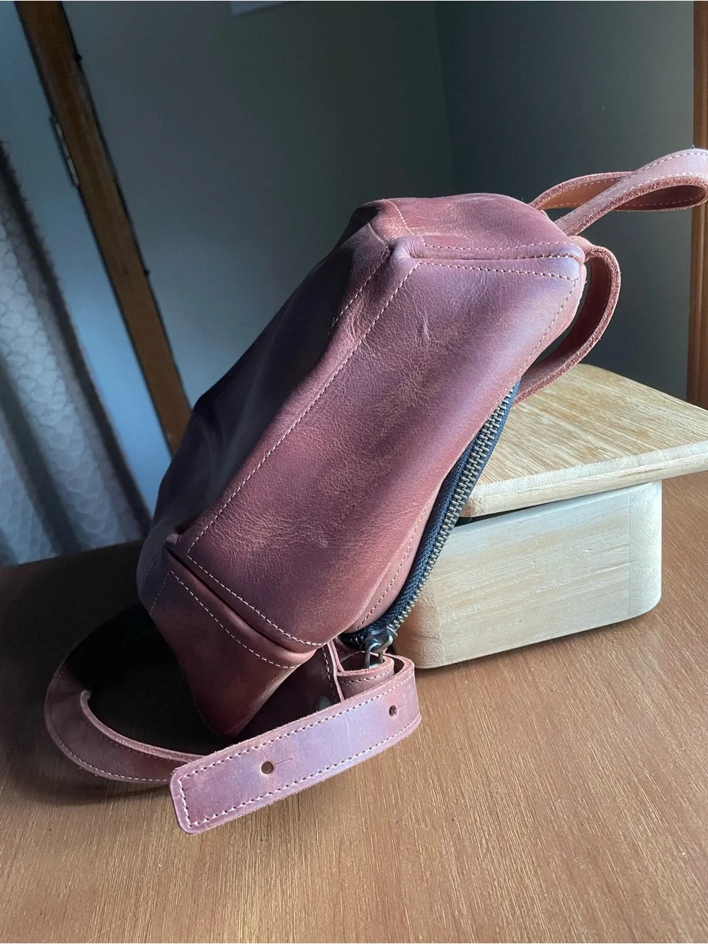 Leather Structured Mini Backpack Handmade